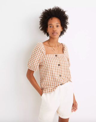 Madewell + Gingham Square-Neck Top
