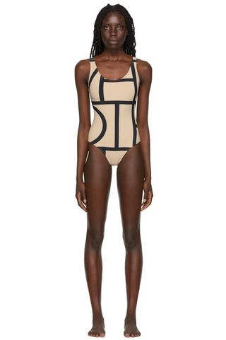 Toteme + Black & Beige Monogram One-Piece Swimsuit