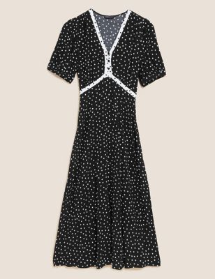M&S Collection + Polka Dot Button Detail Midi Tea Dress