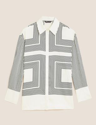 M&S Collection + Striped Collared Longline Shirt