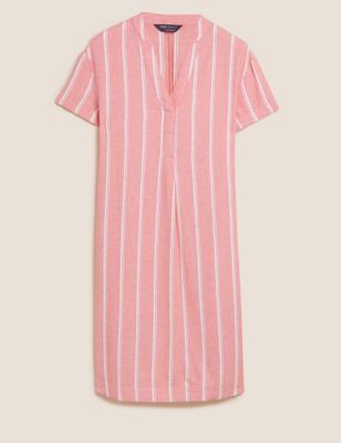 M&S Collection + Linen Rich Striped V-Neck Shift Dress