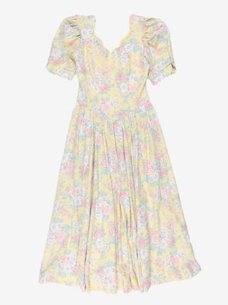 Laura Ashley + 30s Vintage Yellow Floral Patterned Dress