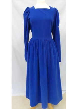 Laura Ashley + Vintage Needlecord Midi Dress Royal Blue