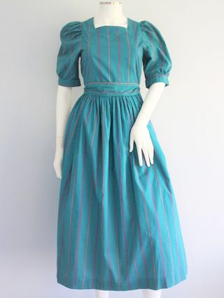 Laura Ashley + Blue Striped Cotton Summer Dress