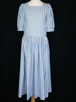 Laura Ashley + Size Uk 12 Blue White Candy Stripe Dress