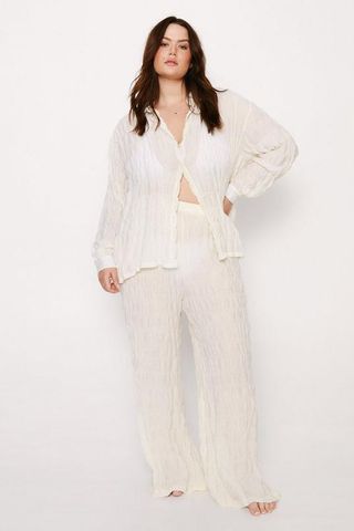 Nastygal + Plus Size Textured Two Piece Set Wide Leg Cover Up Pants