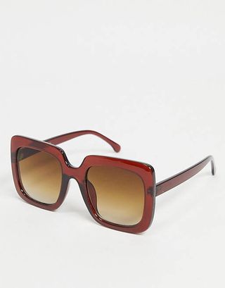 Monki + Hanni Oversized Square Sunglasses in Brown