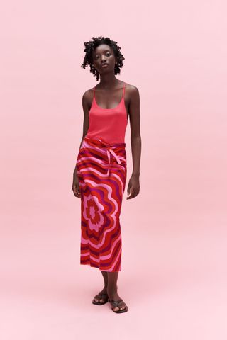 Zara + Printed Linen Blend Skirt