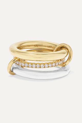 Spinelli Kilcollin + Libra set of three 18-karat gold, sterling silver and diamond rings