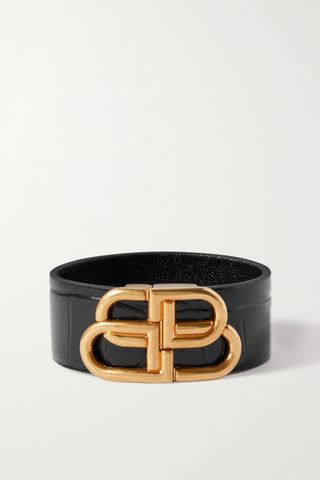 Balenciaga + Glossed Croc-Effect Leather and Gold-Tone Cuff