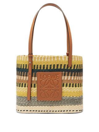 Loewe Paula's Ibiza + Small Striped Straw and Leather Basket Bag