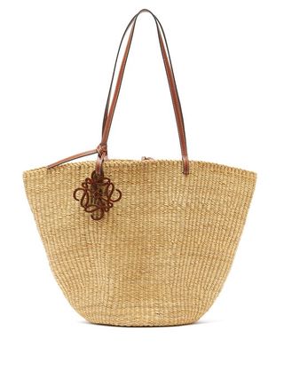 Loewe + Shell Large Leather and Raffia Basket Bag