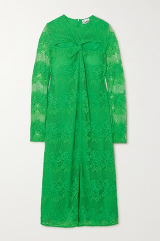 Ganni + Cutout Twisted Lace Midi Dress