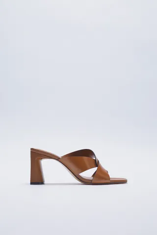 Zara + Block Heel Leather Sandals