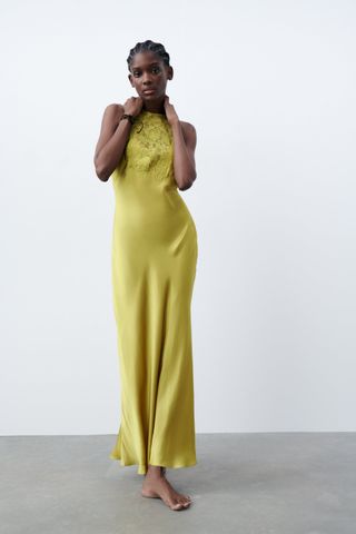 Zara + Satin Effect Dress With Lace