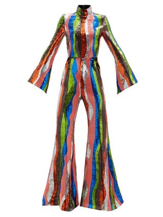 Halpern + Wave-Stripe Sequinned Jumpsuit