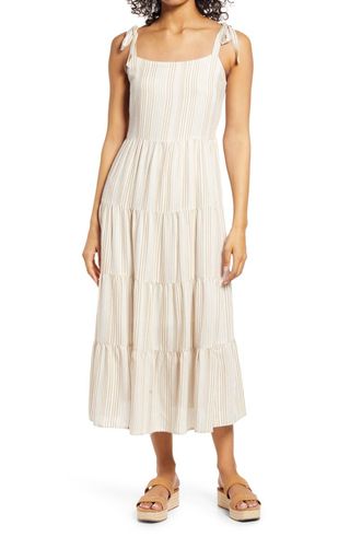 Caslon + Stripe Tie Shoulder Tiered Sundress