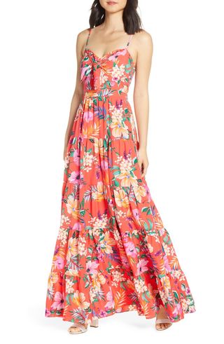 Eliza J + Floral Tie Front Tiered Maxi Sundress