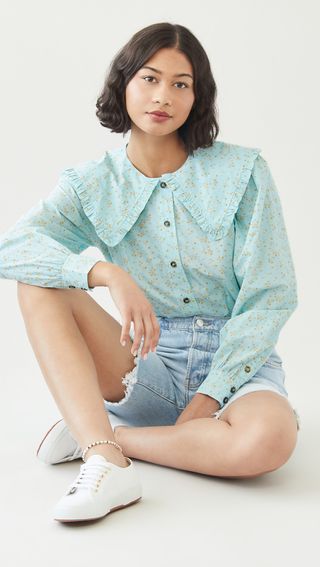 Ganni + Printed Cotton Poplin Shirt