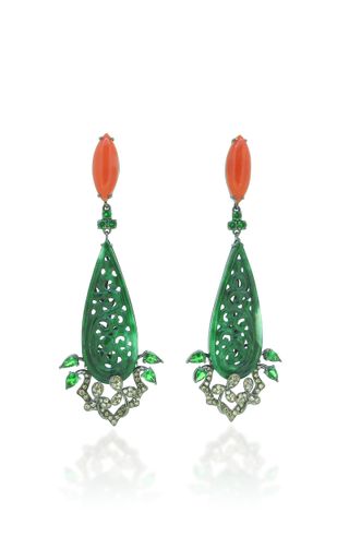 Wendy Yue + 18k Green Jade and Coral Earrings