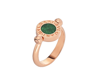 Bulgari + 18kt Rose Gold Flip Ring With Green Jade and Pavé Diamonds