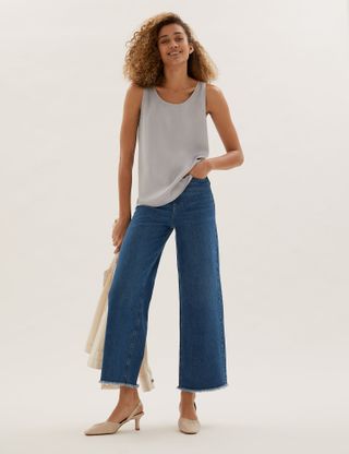 Marks and Spencer + High Waisted Wide Leg Cropped Jeans