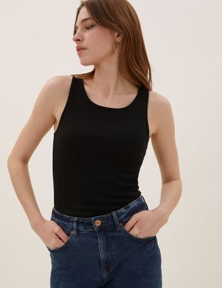 Marks and Spencer + Two-Pack Cotton Ribbed Fitted Vest Tops