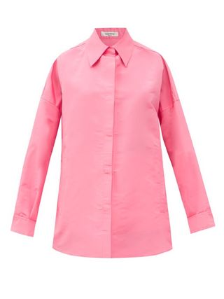 Valentino + Oversized Silk-Caban Shirt Jacket