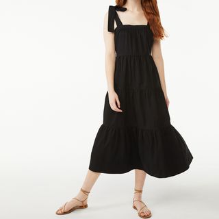 Free Assembly + Tie Shoulder Tiered Maxi Dress