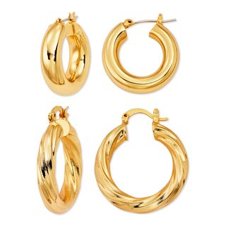 Scoop + 14KT Gold Flash Plated Brass Hoop Earring Set