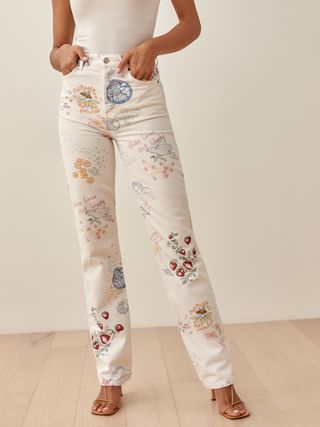Reformation + Cynthia Doodle High Rise Straight Long Jeans