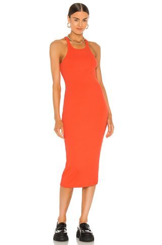 LNA + Skinny Racer Midi Tank Dress in Coral