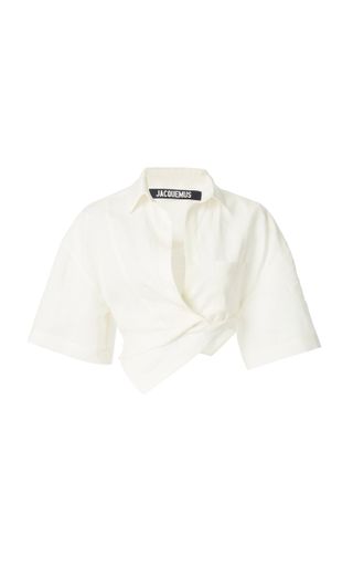 Jacquemus + Capri Oversized Twisted Linen Cropped Shirt