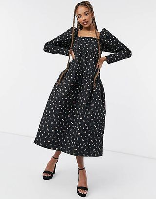 ASOS + Design Tiered Square Neck Baby Doll Midi Dress in Quilted Floral