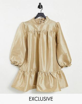 Collective the Label + Curve Babydoll Puff Sleeve Mini Dress in Gold