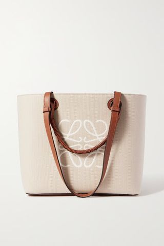 Loewe + Anagram Small Leather-Trimmed Embroidered Canvas Tote