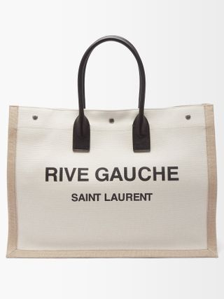 Saint Laurent + Rive Gauche Logo-Printed Linen-Blend Tote Bag