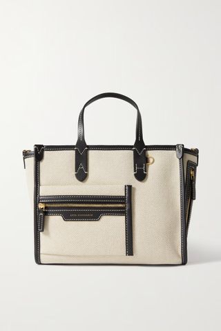 Anya Hindmarch + Pocket Xs Leather-Trimmed Canvas Tote