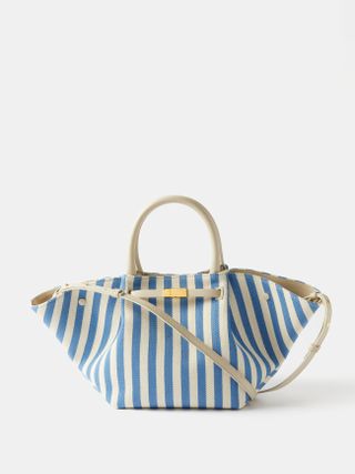 Demellier + New York Midi Striped Canvas Tote Bag