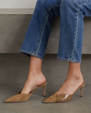Jimmy Choo + Claria 75 Suede and Patent-Leather Mules