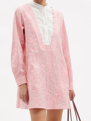 Thierry Colson + Victoria Crinkled Stripe Cotton-Sateen Shirt Dress