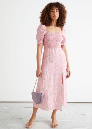 
Other Stories + Printed Puff Sleeve Linen Midi Dress