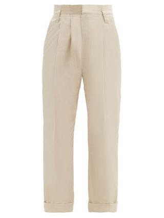 Brunello Cucinelli + High-Rise Double-Pleat Cotton-Blend Trousers