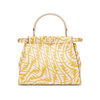 Fendi + Yellow and White FF Vertigo Leather Peekaboo Bag