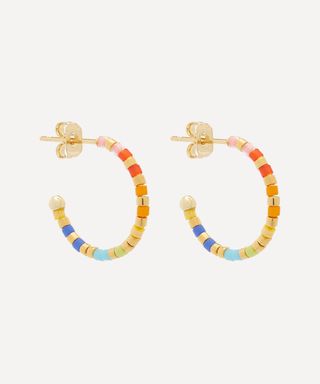 Estella Bartlett + Gold-Plated Rainbow Beaded Hoop Earrings