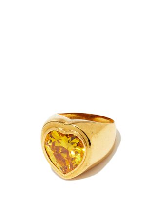 Timelessly Pearly + Crystal and 24kt-Plated Gold Heart Ring