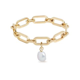 Olivia 
Pearl + Link Chain Bracelet with Baroque Charm