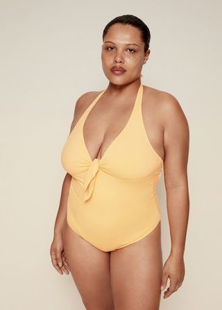 Mango + Open-Back Swimsuit with Knot Details