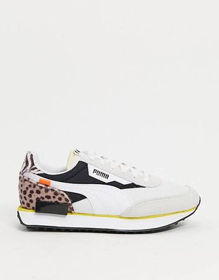 Puma + Future Rider Sneakers in White and Animal Print