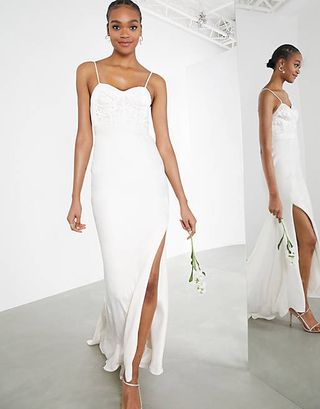 ASOS Edition + Scarlet Embellished Lace Corset Wedding Dress With Satin Skirt